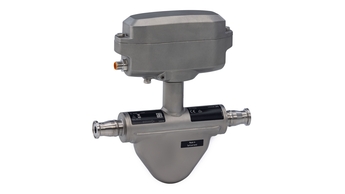 Hygienic mass flowmeter with highest repeatability and compact transmitter for filling and dosing